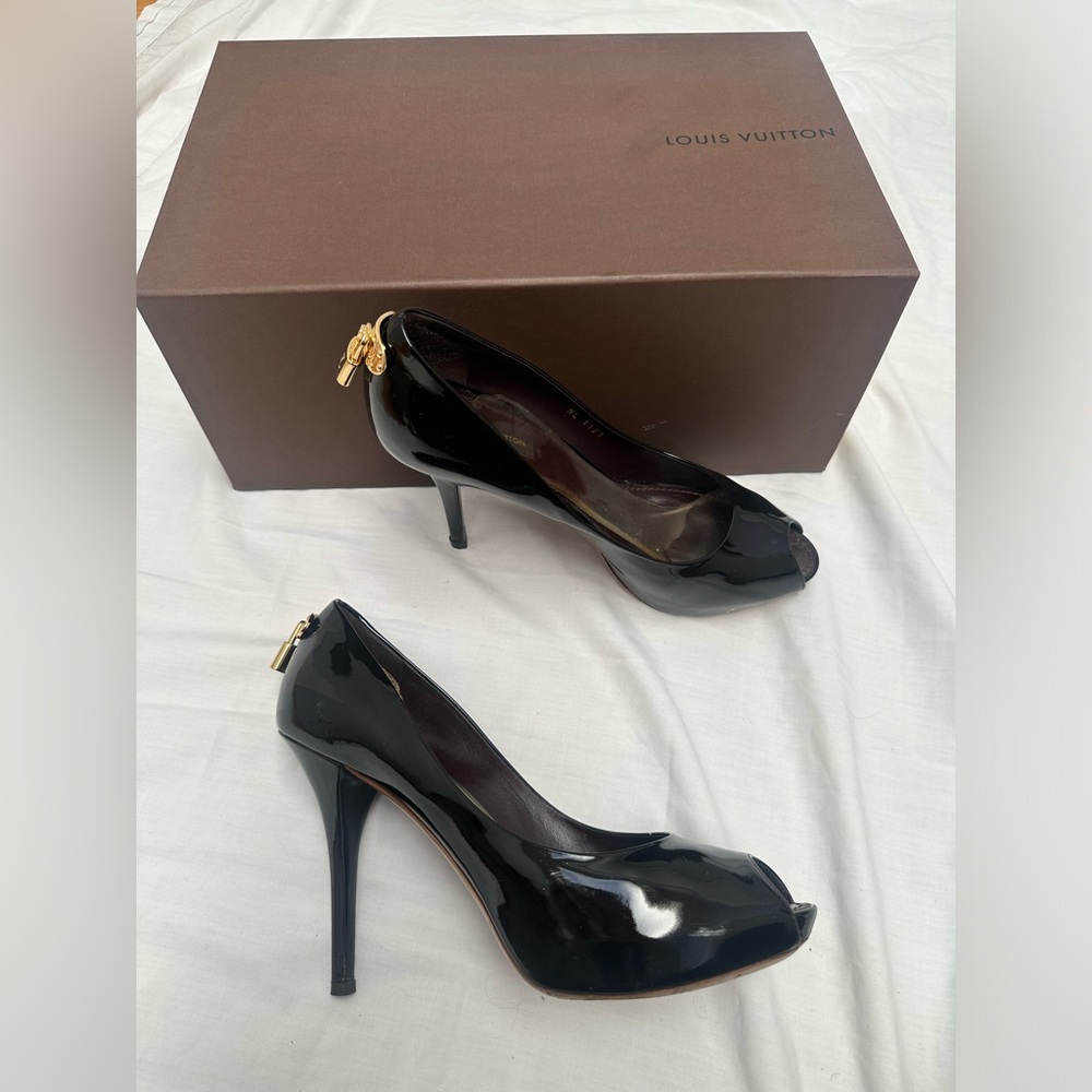 Louis Vuitton Glossy Burgundy Peep-Toe Heels